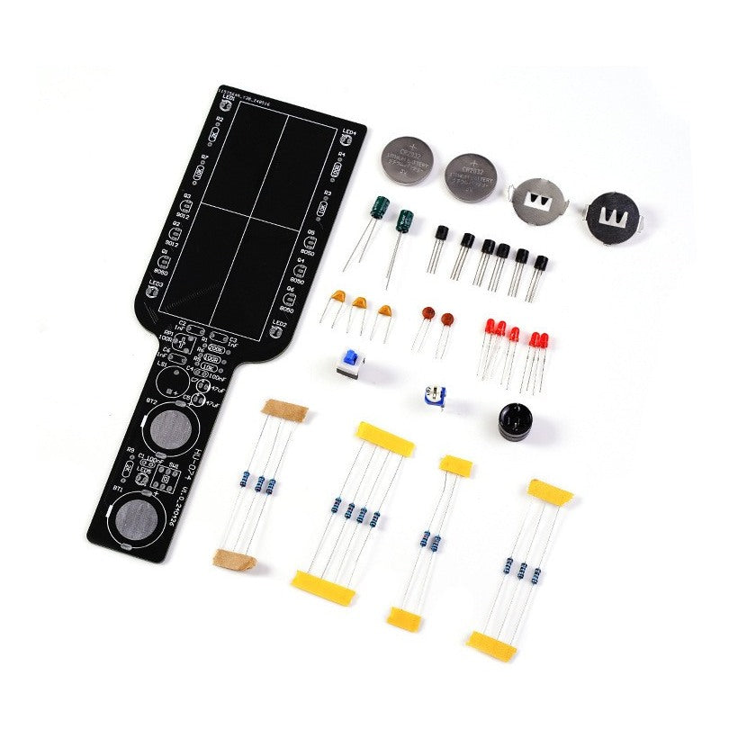 SchatzScout Lieferumfang – echte Platine und Bauteile des Bausatzes